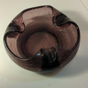 Vintage Viking Purple Amethyst Crackle Glass Ashtray